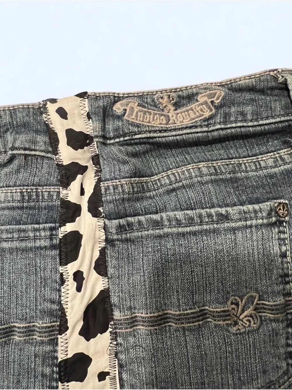 Source Unknown Denim Tote with Leopard Center and Red Gingham Strap
